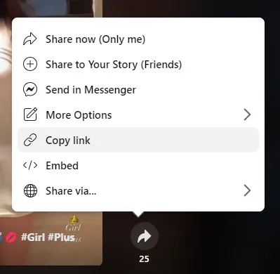 Copy Facebook Reels video link