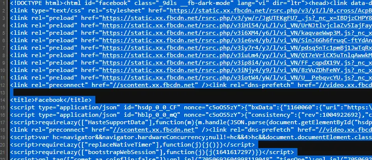 Bôi đen hoàn toàn và tiến hành ấn lưu trữ toàn bộ source code của trang để bóc tách
