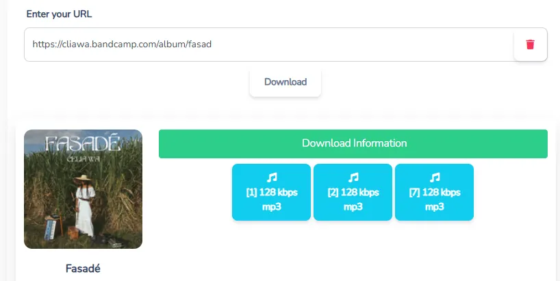 Select your desired audio format and click the download button