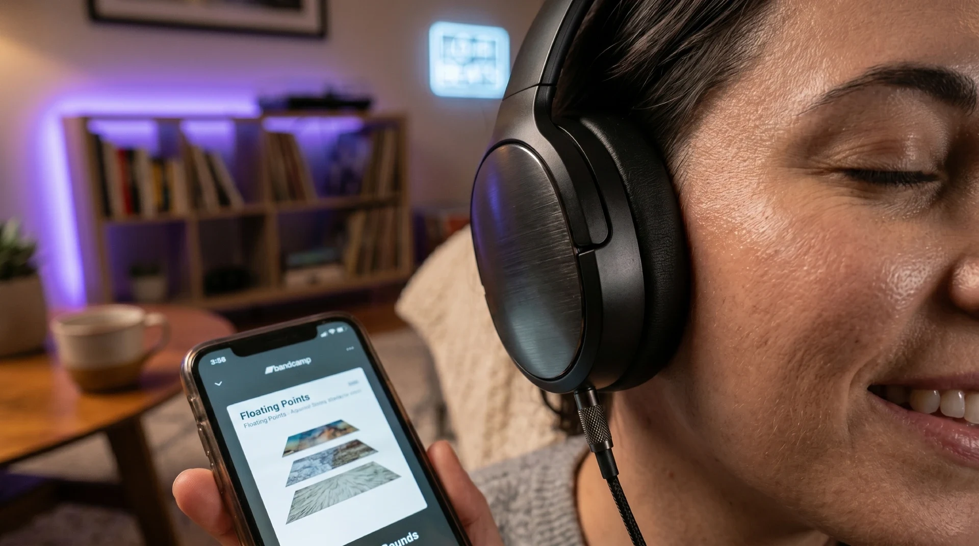 A person enjoying music downloaded from Bandcamp using a high-quality MP3 converter
