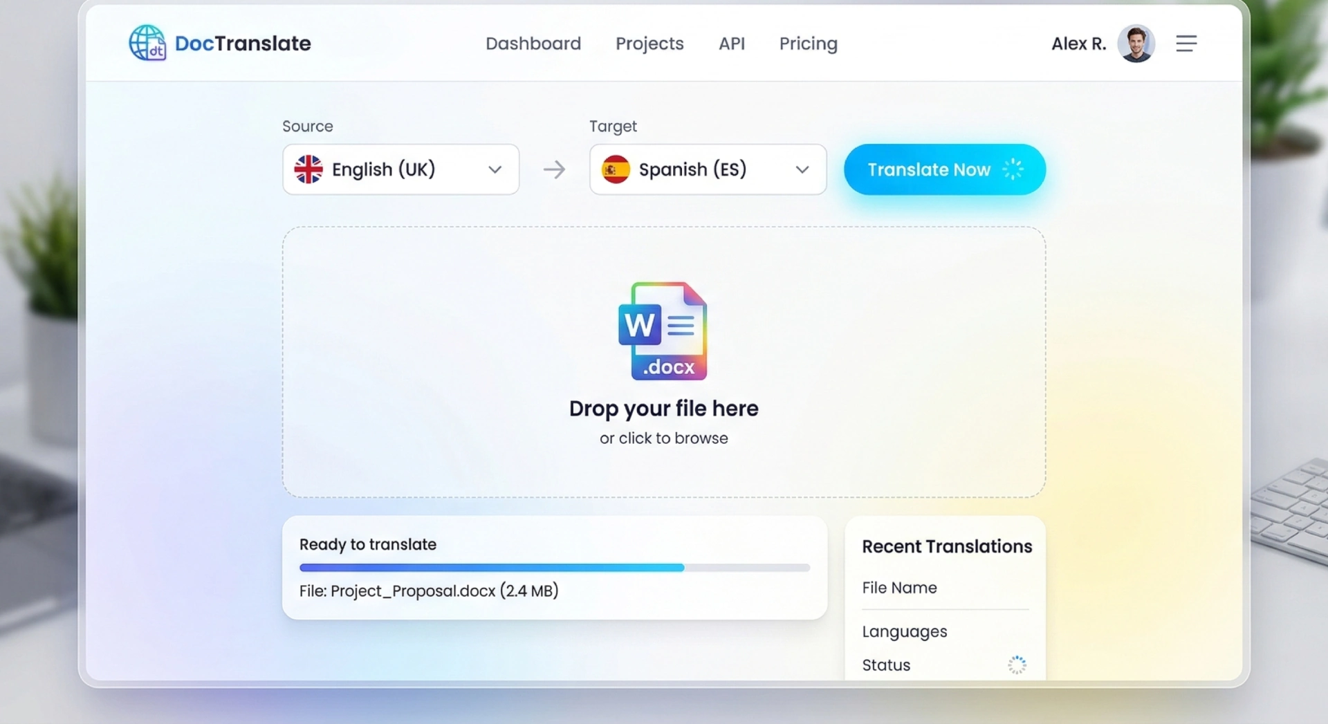 Interface of BraveDown online document translator showing how to translate docx online effortlessly