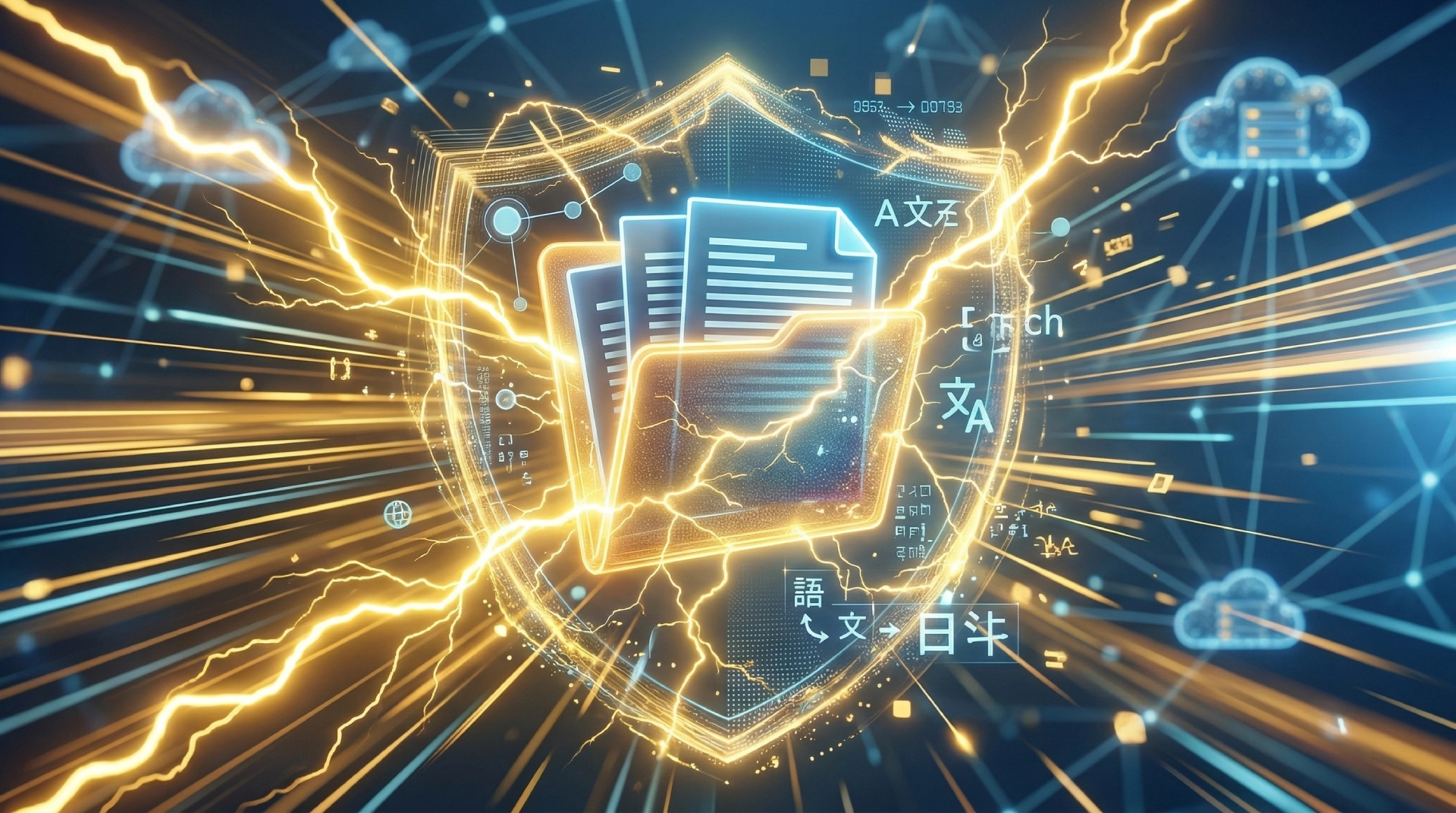 Conceptual illustration representing a fast, secure, and highly reliable free docx translator