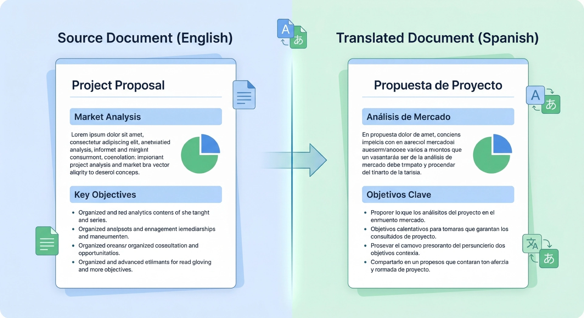 Split screen comparison showcasing accurate word format translation that perfectly preserves original document layouts
