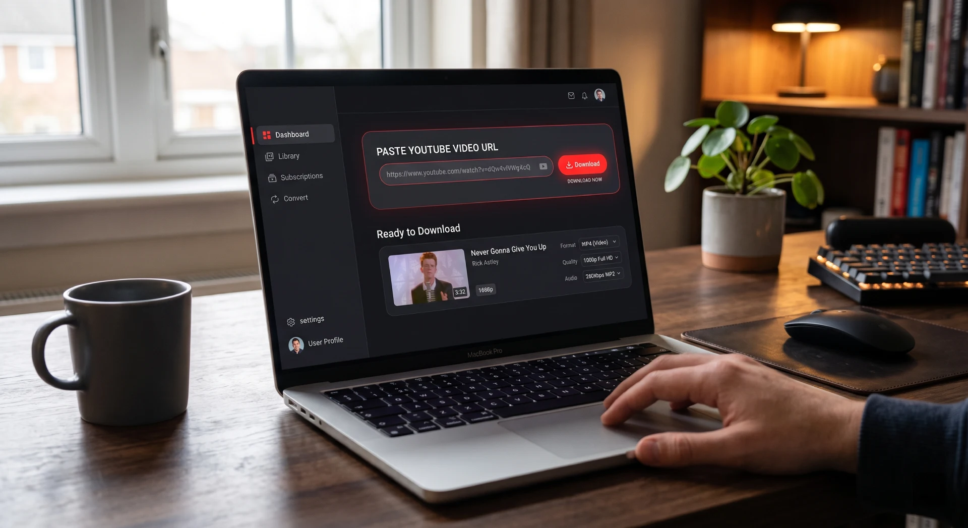 現代化 Y2Mate YouTube 影片下載器介面，展示 YouTube 影片下載流程